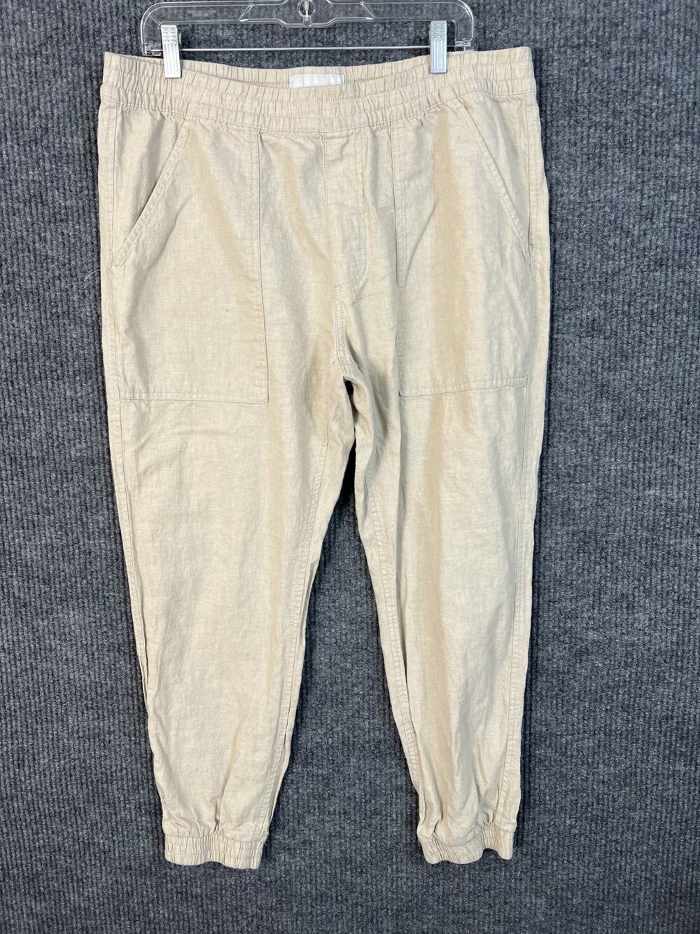 Sun Stone Mens Tapered Jogger Pants Size XL Beige Pull On Linen Blend Pockets